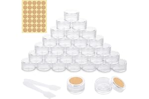 MELLIEX 30 pièces Pots Cosmétiques Vide en Plastique Clair De Voyage Conteneurs Cosmétiques avec Mini Spatule et Autocollants pour Maquillage, Crème, Baume à lèvres, pot Échantillon (5g / 5ml)