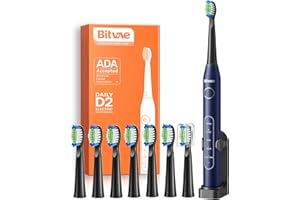 Bitvae D2 Cepillo de Dientes Eléctrico Sónico para Adultos y Niños, Cepillo de Dientes Eléctrico Ultrasónico Recargable, 8 Cabezales y 5 Modos, Azul Oscuro