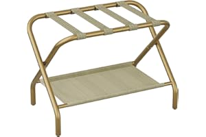 Smart FENDEE - Luggage Rack for Guest Room, Foldable Flat Stand with Fabric Shelf, Steel Portable Luggage Holder, Bedroom, Hotel, Easy Assembly, Holds up to 100 lbs,