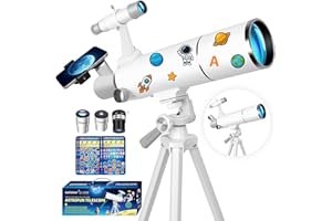 Gaterda Telescopio Astronomico per Bambini e Adulti, 80/500mm Telescopio Rifrattore per Principianti con Adattatore per Telefono, Adesivi Decorativi a Tema Spaziale e Treppiede