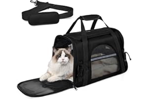 PAT JUUMG Trasportino per Cani e Gatti, Borsa Ripiegabile Traspirante Viaggio, Borsa Trasportino per Gatti con Tappetino Rimovibile, Borsa da Viaggio per Animali Domestici con Tracolla Regolabile Staccabile