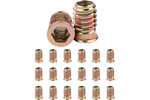 Jeboler 20Pcs M6 (6mm) X 20mm Threaded Inserts for Wood, Flanged Hex Socket Nut, Zinc Plated Carbon Steel Hex Drive Head Nut for Wood Furniture
