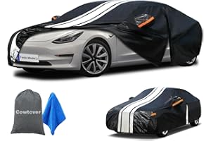 Cowtcver Autoabdeckung Wasserdicht Atmungsaktiv Passend für 2017-2025 Tesla Model 3, Vollgarage Autoplane für Sonne Regen Staub Schutz, Auto Abdeckplane Abdeckung.
