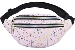 Waist Bag hirsrian Holographic Fanny Pack Waist Belt Bags PU Leather Bumbags Waterproof Lightweight Hip Pouch for Ladies Women（Pink