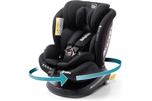 BABYAUTO - Silla de coche RODIA GR. 0+/1/2/3 – Edad: desde el nacimiento hasta los 12 años – de 0 – 36kg – Acontramarcha hasta los 18kg - Giratoria – ISOFIX- Topteather –Color: Negro