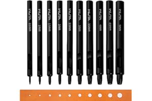 WUTA Schwarzer Leder Runde Lochstanzer,10 Stück Locheisen Set für Leder, Uhrenarmband, Dichtungsgürtel,Lochstanzer Locheisensatz(0.5+1+1.5+2+2.5+3+3.5+4+4.5+5mm)