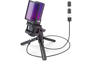 zealsound USB Gaming Microphone, RGB PC Mic for Podcasts Streaming on iPhone Mac PS5—Desktop Condenser Mic w/Mute, 2 Adapters (USB-C & Lightning),Tripod Stand, on Twitch YouTube Discord TikTok