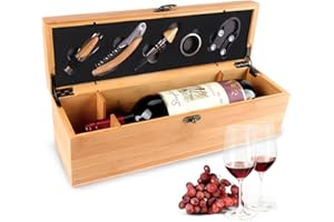 YOBANSA Antico Contenitore Scatola per Vino,portabottiglie per Vino,Set di Accessori per Vino,Scatola Regalo di Vino in Legno,Tappo per Vino,versatore Vino,cavatappi per Vino Regali di Natale(Set B)