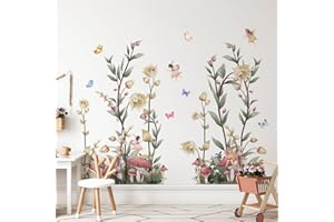 Tanlaby Stickers Muraux Fleurs Botaniques Autocollants Muraux FéEs Elfes Champignons Sticker Mural Amovibles Deco Stickers pour Salon Chambre à Coucher Décoration Murale