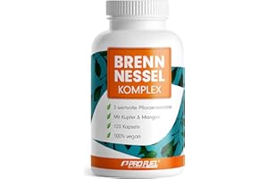 ‎PROFUEL Brennesselkapseln 120x optimal hochdosiert - 800 mg Brennnessel-Extrakt im Komplex mit Rosskastanien-Extrakt, Weinrebenblatt-Extrakt, Kupfer & Mangan - laborgeprüft mit Zertifikat - Vorrat für 60 Tage