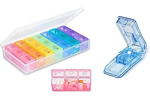 ABUBU Portapillole settimanale in spagnolo 3 assunzioni giornaliere con taglierina di pillole, organizer medicinali 21 scomparti, certificato per uso medico, dimensioni grandi, per la memoria