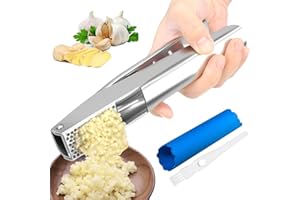 AYADA Presse Ail Manuel,Ecrase Ail en Acier Inoxydable Concasseur Ail Coupe Gingembre Professionnel,Éplucheur à Ail Silicone et Brosse de Nettoyage,Garlic Press Crusher Stainless Steel,Va au Lave-Vaisselle