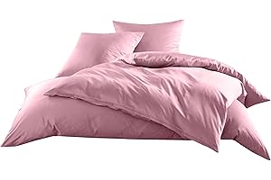 Mako-Satin Baumwollsatin Bettwäsche Uni einfarbig zum Kombinieren (Bettbezug 135 cm x 200 cm, Rosa)