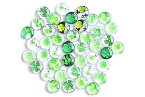YIEUR 50 Stück Glas Cabochons Kleeblatt Glückssteine, 12mm Schmunzelsteine Glassteine bunte mix, Glücksbringer Glücksklee Glascabochons Glasnuggets Aufkleber Streudeko für DIY Schmuck(50)