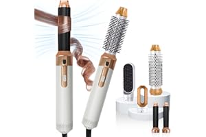 KKM HAIR New Updated 5 in 1 Hair Styler, Hot Air Brush, Hair Dryer Brush, Hair Curler, Air Styler, Hair Dryer Set - Perfect for Volumizing, Straightening, and Curling at Home (Gold)