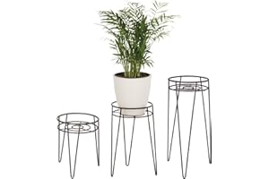 mDesign Okrągły stojak na kwiaty – Kwietnik w stylu modern farmhouse z metalowymi nogami typu hairpin – Stojak na doniczki do domu i ogrodu – Stojak na kwiaty metalowy – brąz