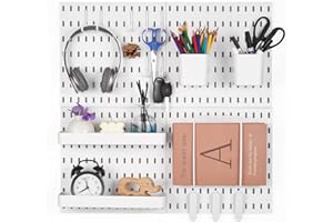 VEVOR Pegboard Combination Kit, 11" x 11" Plastic Pegboard, 4 Panels, Peg Board Wall Organizer Kit with Accessories, for Garage Tool Storage Kitchen Living Room Craft Room Office Bathroom Home, White