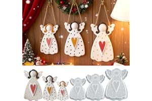 CHIHOLEN Lot de 3 moules en silicone en forme d'ange - Moules de Noël avec cœur - Moules en plâtre pour couler - Moule à bougie en silicone pour bricolage de résine, bougies, savon, plâtre
