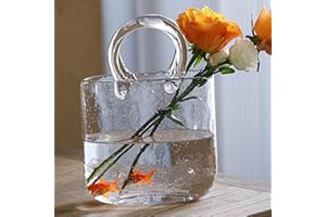 BestAlice Vase pour sac à main pour fleurs, vase en verre avec bol à poisson, vase à fleurs unique décoratif, vase en verre transparent avec poignées en forme de sac à main pour décoration