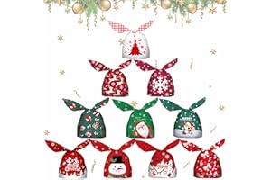 AONAT 50 sztuk torebek na prezenty na Boże Narodzenie, torebki na cukierki, torebki na prezenty, zestaw torebek na prezenty, opakowanie na prezent, na Boże Narodzenie, opakowanie prezentowe, torebki na ciasteczka (10 wzorów)