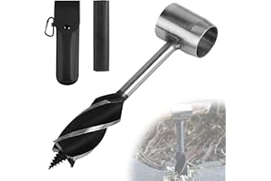 EFUTURETIME Trapano per Legno Manuale Bushcraft, φ25x160mm, Trivella Manuale in Acciaio con Custodia in Pelle Nera, Set di Trapani per Legno Bushcraft