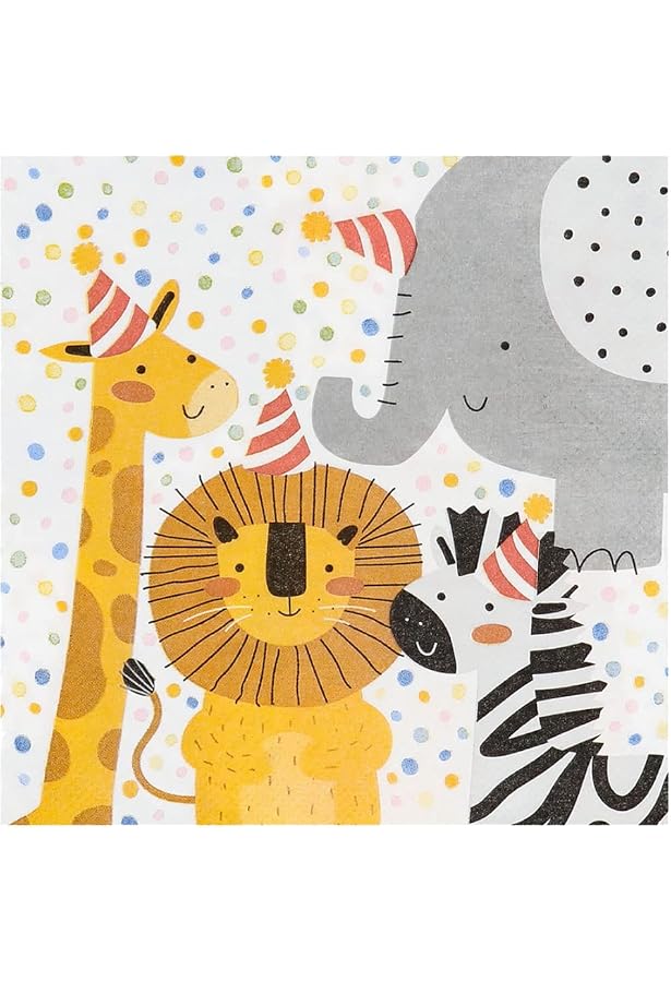 Serviettes En Papier Anniversaire Enfant - Lot De 40 - Motif Animaux Jungle - 33x33 Cm - Déco De Table Fête
