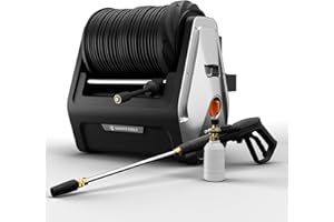 Giraffe Tools Wall Mounted Pressure Washer, Electric Power Washer with 30M Retractable Hose, 2200PSI/150BAR, Foam Cannon, 0°-80°Rotary Nozzle for Cars/Patios, Dark