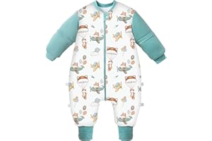 Chilsuessy Baby Winter Schlafsack mit Füßen und abnehmbar Langarm mit Beinen aus Natur Bambusfaser Kinderschlafsack Kinder Schlafsack 3.5 Tog/Fuchs, Astronaut, M/Baby Höhe 90-100