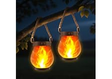 Facarler Lampe Solaire Extérieur Suspendue Étanche IP65, 2 pièces Lanterne Jardin avec Flamme Réaliste, Veilleuse Auto Détection pour Décoration Murale, Idéal pour Terrasse, Balcon, Fence et Pelouse