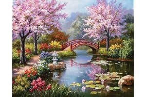 OWN4B Kit per punto croce prestampato, motivo stampato con vista sul lago, 11 ct, 36 x 46 cm, kit per ricamo fai da te (lago)