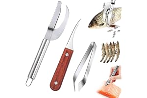 CHENNAN Squamatore per Pesci 3 in 1, Coltello per Squame di Pesce, Coltelli Linea Gamberetti, con Pinzetta per lische di Pesce e Attrezzo per sgusciare i gamberetti, Adatto per Pesce e Carne (3pcs)