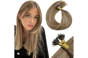 LaaVoo Nano Ring Hair Extensions Real Human Hair Light Brown and Dark Blonde Omber Hair Extensions Remy Straight Nano Beads Real Human Hair Extensions 18Inch 50g 50s #8/16/8