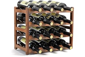 K KELBEL Bamboo Wine Rack,16 Bottles Freestanding Wine Holder 4 Tiers Display Holder Vintage Wine Storage Organizer for Kitchen, Pantry, Cellar, Bar,Cabinet,Cupboard