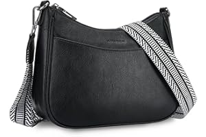 APHISON Klein Crossbody Bag mit Breitem Gurt Schultertasche Umhängetasche Damen veganem Leder schwarz Handtasche Tasche mit Abnehmbarem Schultergurt Kartenschlitz Reisetasche