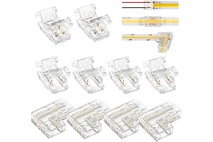 ARTOMNIVERA 10PCS COB LED Strip Connector Set for 8mm Width 2 Pin LED Strips, Solderless Strip Connector Include 4pcs L Shape, 4pcs COB-to-COB & 2pcs COB Strip-To-Wire Connectors, Non-Waterproof Tape Lights