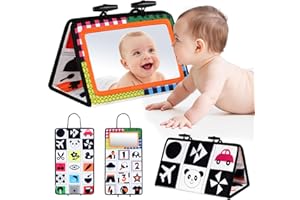 Vicloon Lusterko niemowlaków, do zabawy na brzuchu, czarno-białe, zabawka sensoryczna, bezpieczne, składane, z wzorami o wysokim kontraście, mata do aktywności dla niemowlaków