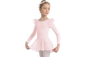 DANSHOW Girls Ballet Leotard for Dance Short Sleeve Water-drop Hollow Back Mesh Skirt Dance Leotard(Toddler/Little Girl/Big Girl)