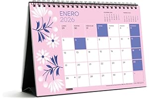 Miquelrius - Calendario 2026 de sobremesa, Organizador anual A5: 210 x 148,5 mm, Con espacio para anotar, Encuadernación espiral doble, Planificador 12 meses, Español, Flores
