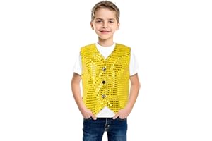 ORBGONS Pailletten Weste Kinder Jungen Ärmellos Anzugjacke Glänzend Party Disco Oberteil Mit Knöpfe Hip Hop Jazz Street Dance Kleidung Tanzkostüm Jungen Glitzer Pailletten Weste Jacke Weste Disco Shirt
