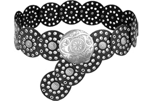 LIMHOO Ceinture à Large Disque Pour Femmes Ceinture Ronde Creuse en Cuir Ceinture de Taille Occidentale Boho