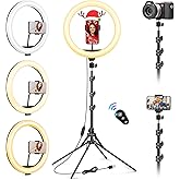 12 inch Ring Light with Tripod Stand & Phone Holder Tall 177cm/69.5", Large Professional Selfie Ring Lights for Phone, LED St