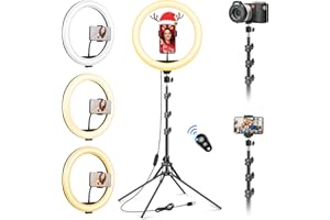 VEVICE 12 inch Ring Light with Tripod Stand & Phone Holder Tall 177cm/69.5", Large Professional Selfie Ring Lights for Phone, LED Standing Ringlight for Makeup, Tiktok, Video, Streaming, Youtube