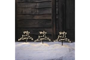 Lights4fun Outdoor Christmas Set of 3 Mini Reindeer Stake Path Lights Garden Decoration Silhouettes 90 Warm White Micro LEDs Battery Operated with Timer 20cm