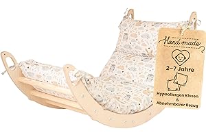 WoodsCraft Kletterbogen mit Kissen - Holz Klettergerüst Indoor - Hypoallergen Kissen für Kletterbogen, Holzwippe, Bogenwippe - Montessori Kletterspielzeug - Baby Klettern Indoor - Wippe Kinder