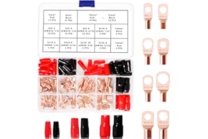 YIXISI 115 Pezzi M5/M6/M8/M10 Ring Terminali Connettori Kit, Capicorda Cavo Batteria, Capicorda Elettrici ad Anello di Rame, con Manicotti Isolanti, per Cavo Elettrico, Dorato