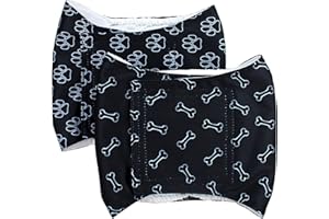 IMMACULATE TEXTILES Reusable Male Dog Incontinence Nappies/Sanitary Wraps/Belly Bands - Pack of 2 : Absorbent, Strong & Washable : Older Dogs or Puppies (Paw & Bone, M)