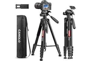 CAMOLO Kamera-Stativ 74" Stativ für Kamera Handy Video Fotografie, Heavy Duty Stativ, Professionelle Reise DSLR Stative Kompatibel mit Kameras, Telefone, Projektor, Ringlicht, Spektive