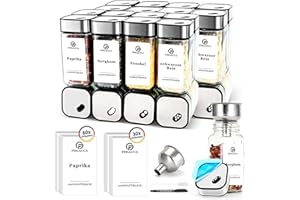 SIAZIH SAEIV 360° Rotation Gewürzgläser Eckig Set | Drei Kaliber, frei einstellbar | 24 Gewürzdosen Mit 90 WeißenGewürzetiketten | Perfekte Organisation Küche Gewürz Organizer | 120ml Gewürzbehälter
