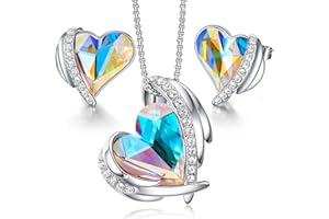 CDE Jewellery Sets Gifts for Women Heart White/Rose Gold Necklaces and Earrings Set Valentines Christmas Anniversary Birthday Mother's Day Jewelry Gifts for Mum Her Wife