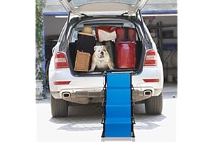 HUOLE Dog Stairs - Gentle on the Joints for Pets - High-Quality Car Dog Ramp - Foldable and Easy to Store - Dog Ladder with Adjustable Steps (139 x 45 x 76 cm, Blue)